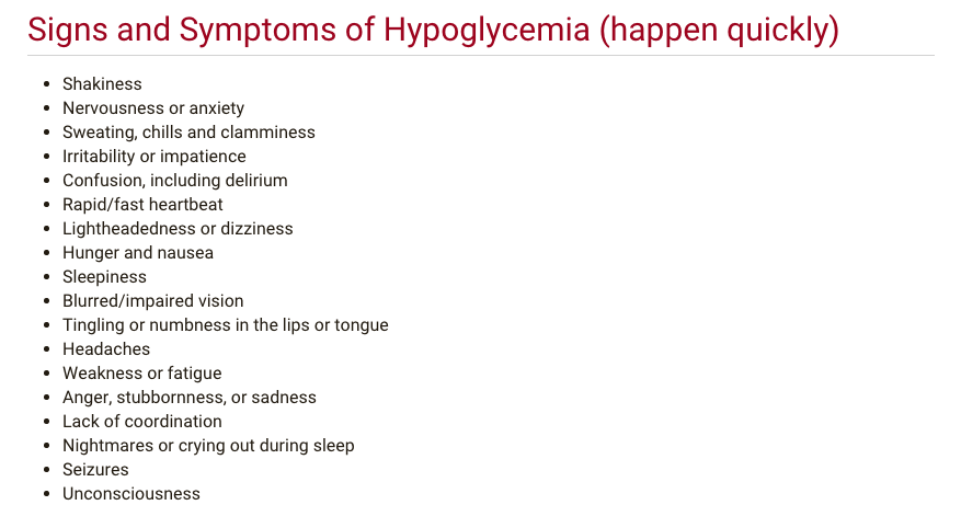 Hypoglycemia Levels Chart