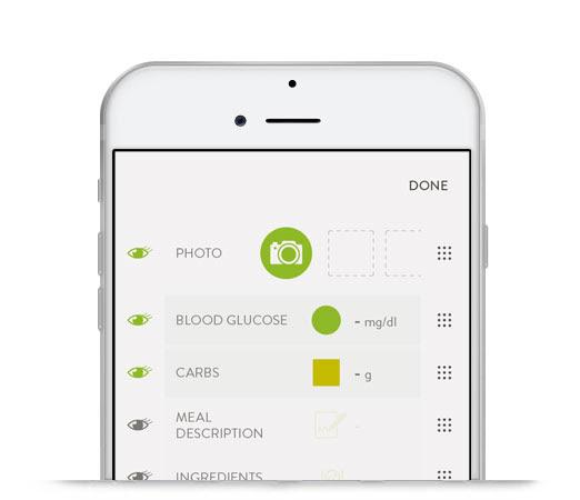 An iPhone with mySugr Logbook 3.0 screen customization