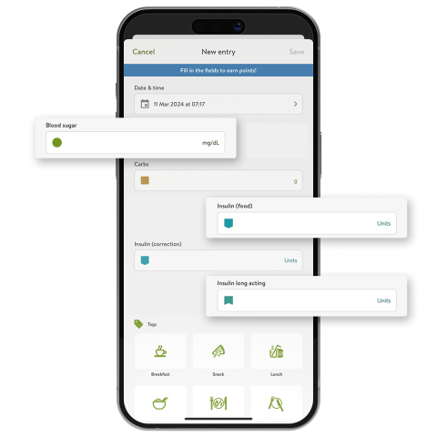 mySugr Personalized Logging Screen